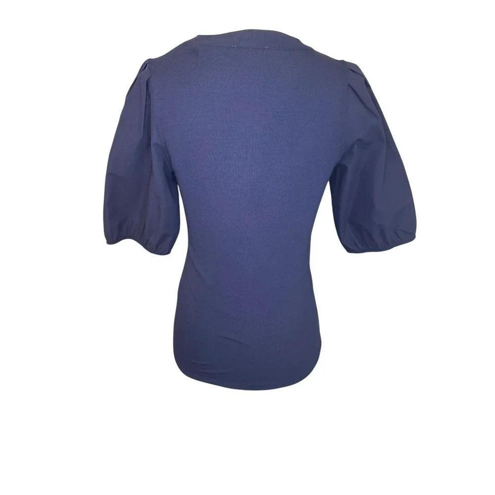 Madewell Midnight‎ Navy Blue Puff-Sleeve Henley Knit Top NW195 XS New